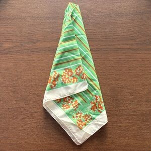 VINTAGE - Satin Floral Striped Green/Orange Scarf